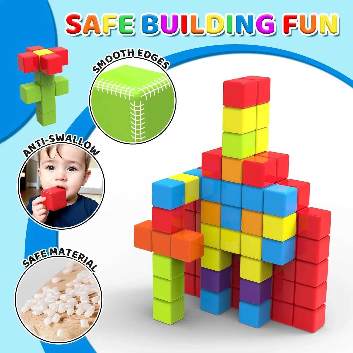 Magnetic Building Blocks Large 142 inch Magnetic Stacking Cubes for Toddlers Sensory Montessori Toys for Boys Girls 1 2 3 Years C250916