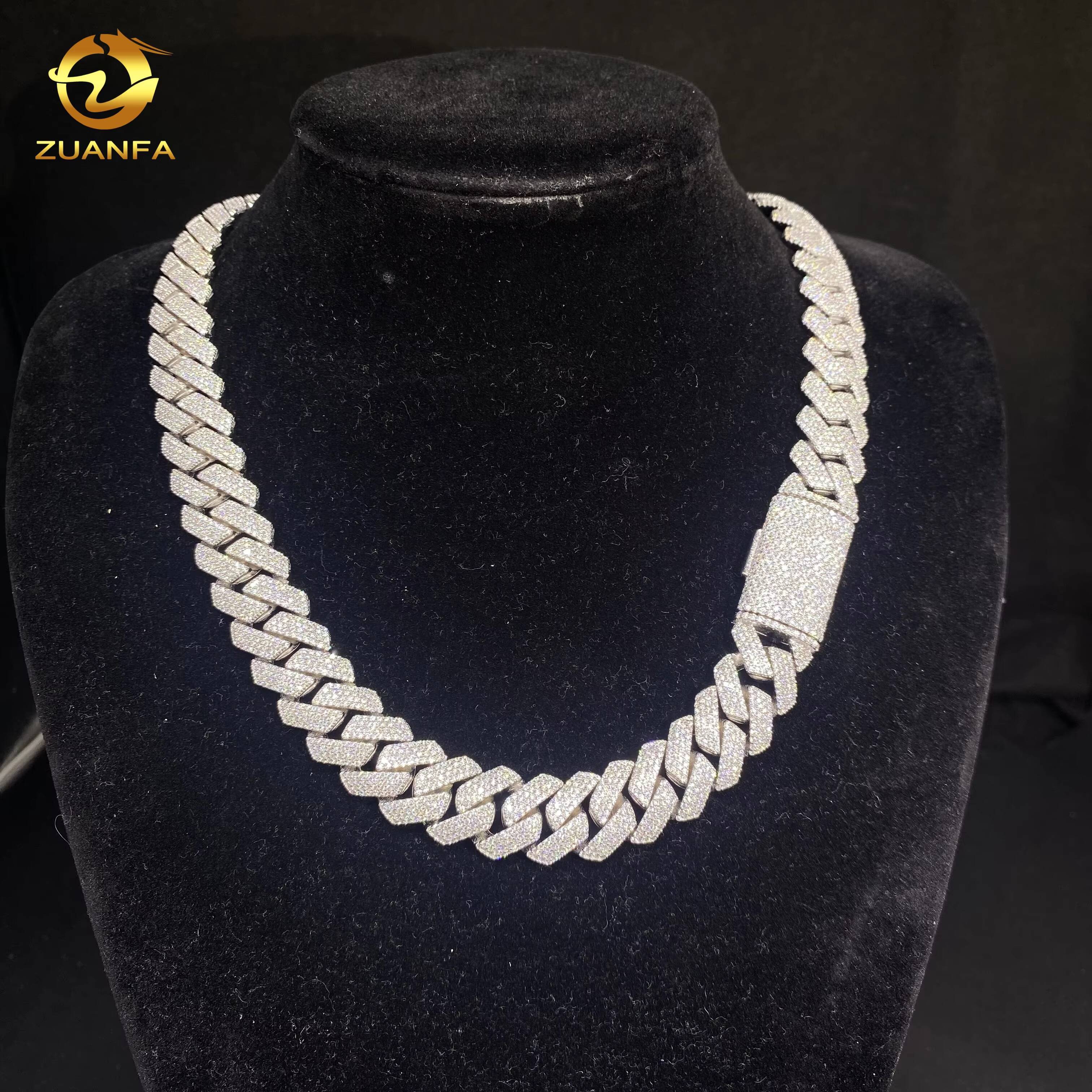 15mm 4Rows Iced Out Diamond Hip Hop Rapper Jewelry Bracelet 925 Silver VVS D Moissanite Thick Miami Cuban Link Chain Necklace