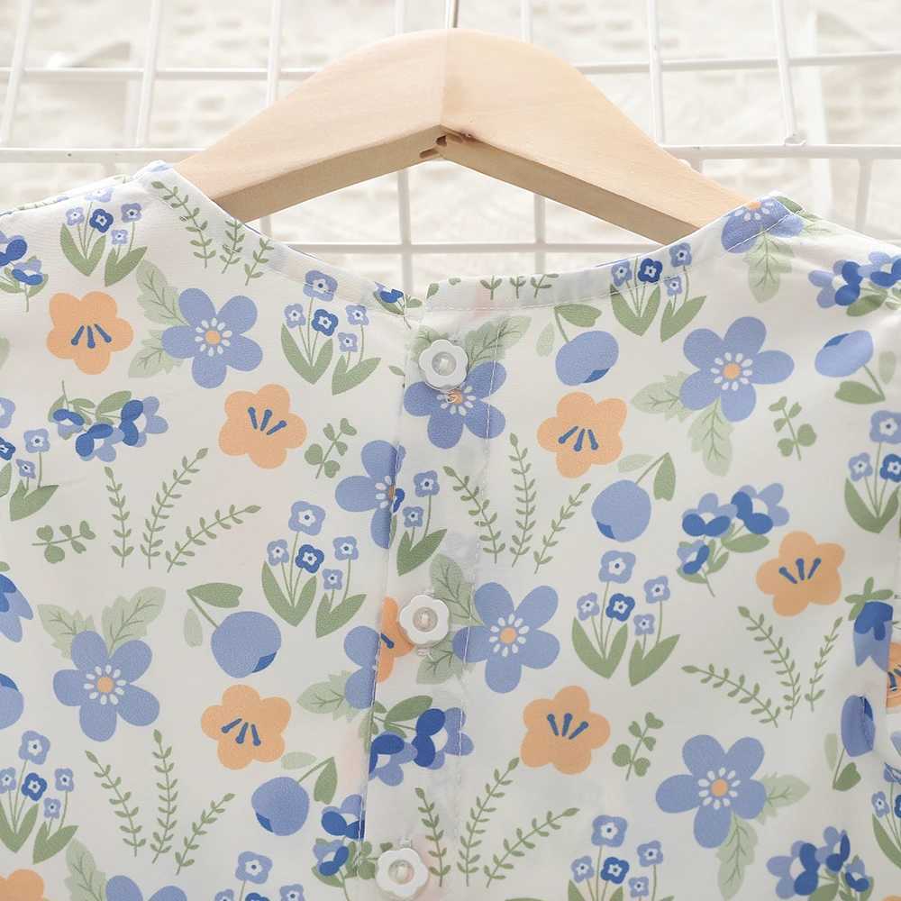 Summer Dress Childrens Clothing Round Neck Flying Sleeve Flower Printing Dress Girls Casual Dress C250916