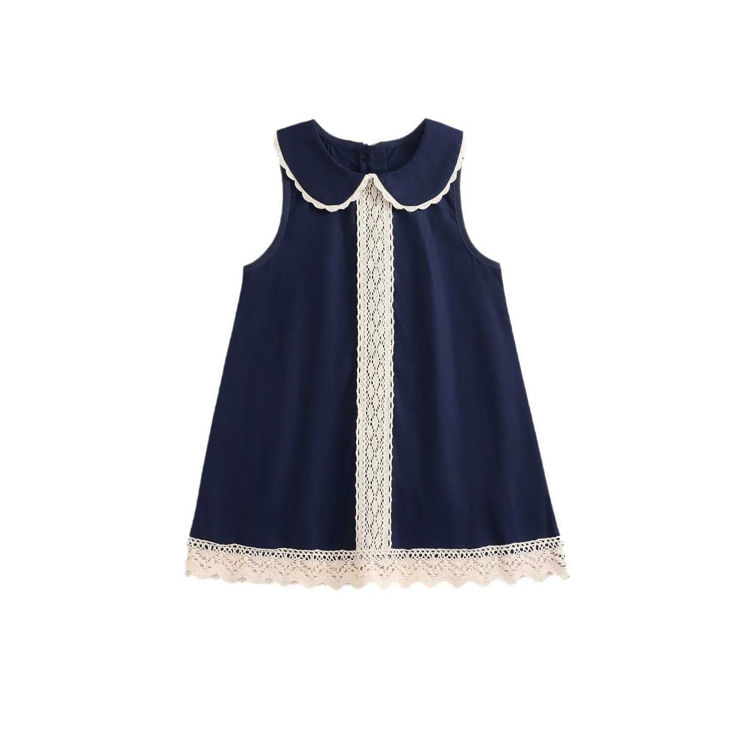 Childrens Lace Patchwork Dress Summer 2025 New Girls Retro Style Lace Sleeveless Vest Skirt C250916