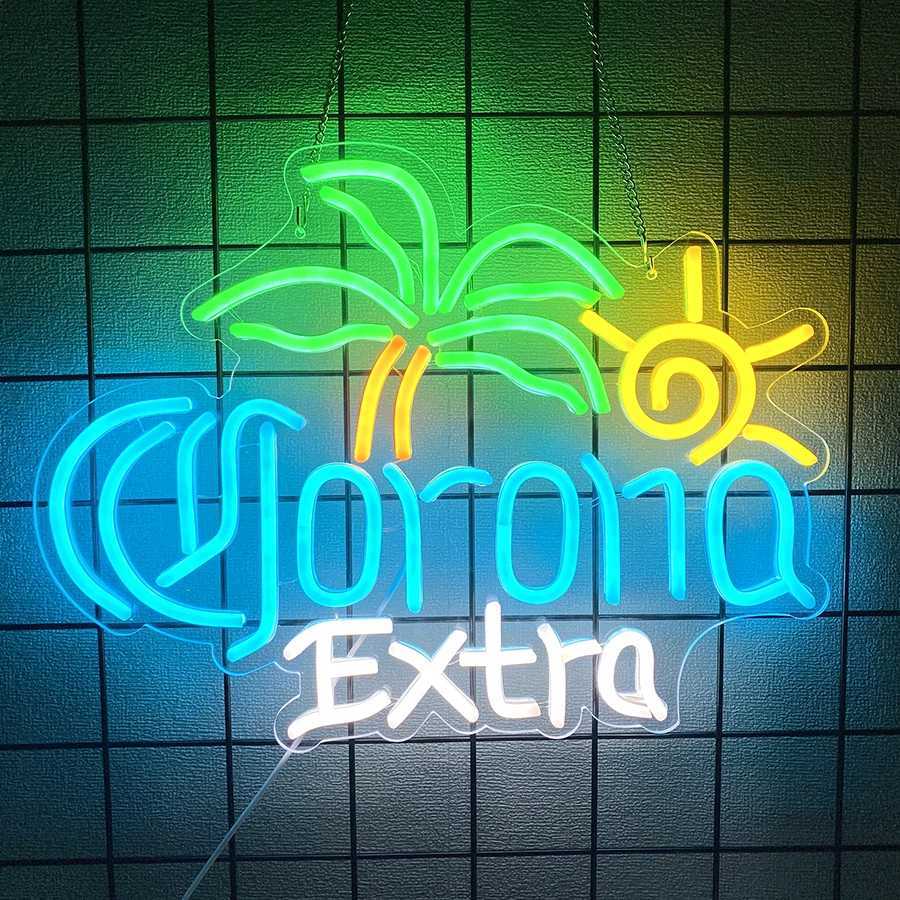 Palm Tree Corona Extra Beer Neon Sign for Home Bar Man Cave Pub Store Party Club Bistro Light Up Bar Neon Signs for Wall Decor Y250916