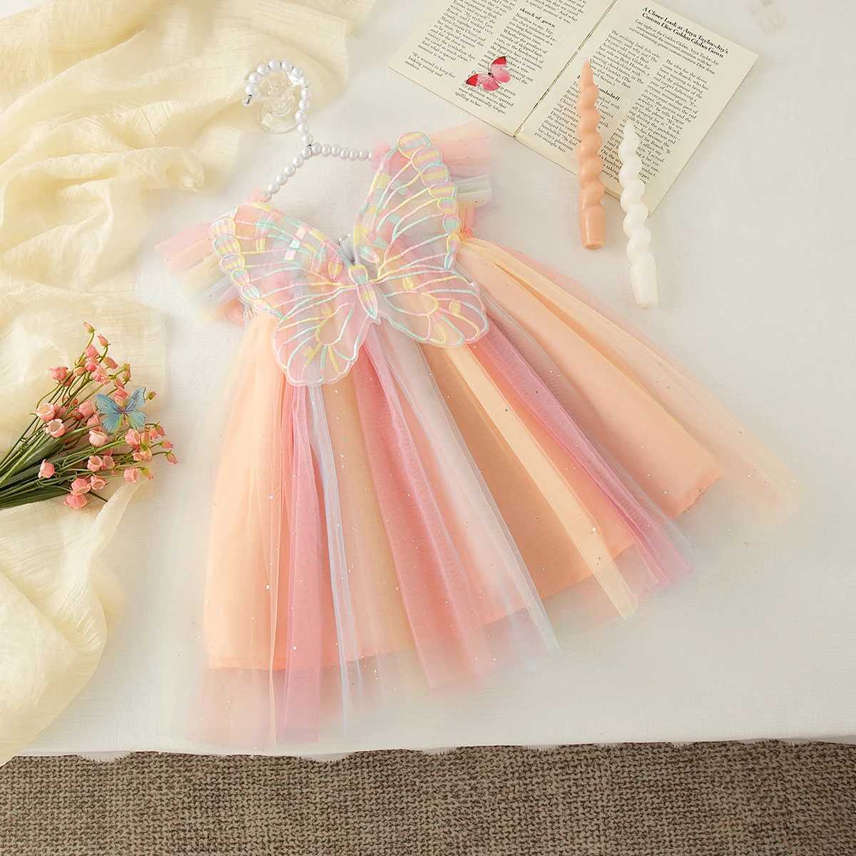 Wedding Dress for Kids Girl Rainbow Tutu Dress Baby Butterfly Wings Costume Birthday Dress for Kids C250916