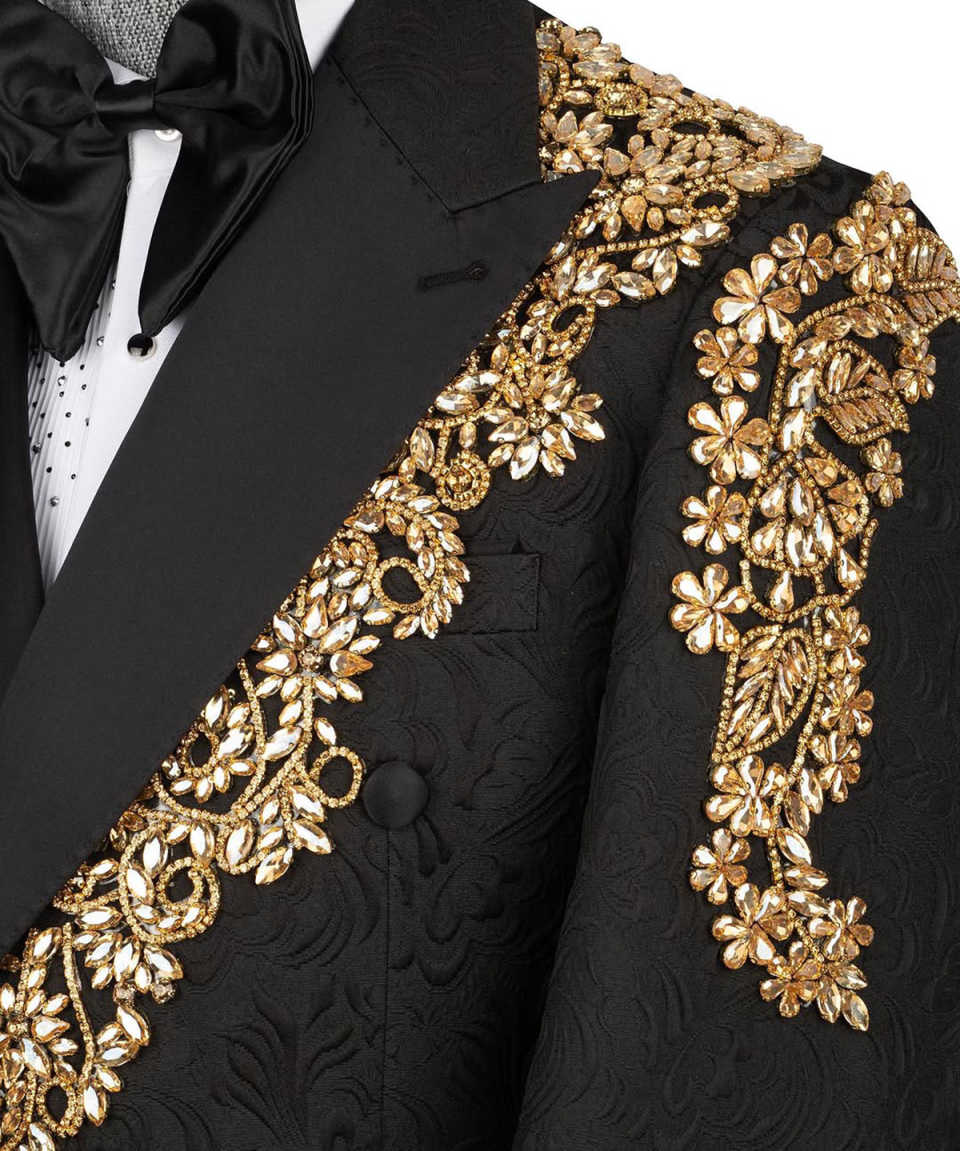 Luxury Men Suits 2 Pcs Jacket Pants Peak Lapel Appliques Rhinestones Wedding Tuxedo Groom Wear Business Prom Evening Party Customized