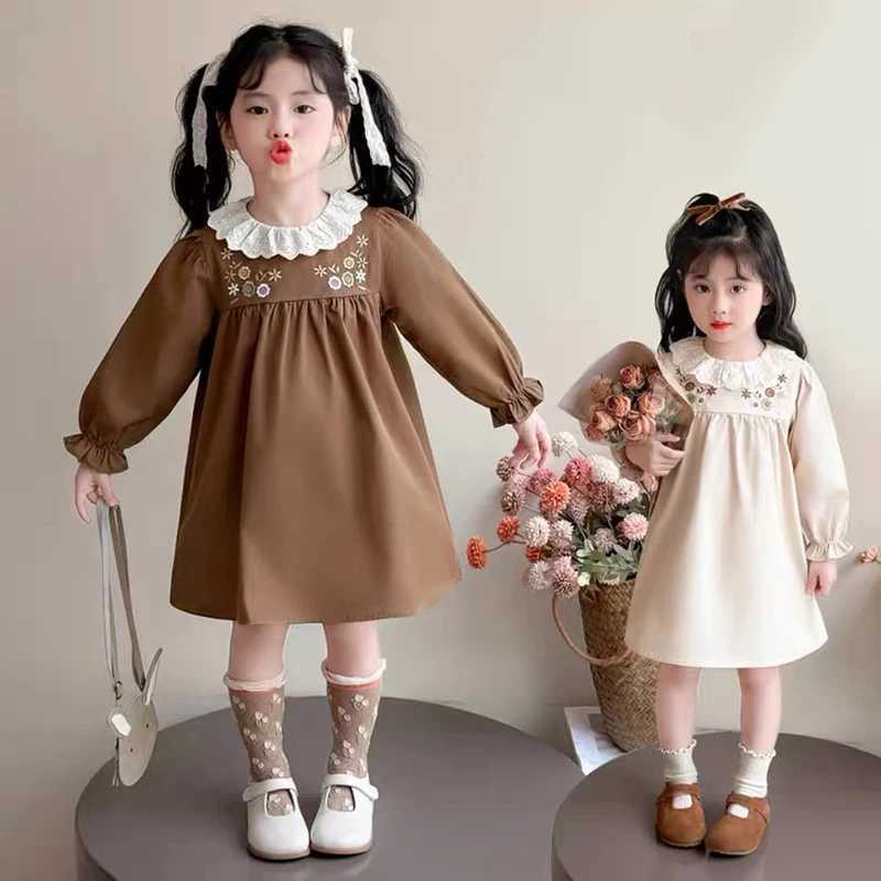 Spring Autumn Kids Clothes 16Yrs Pastoral Baby LongSleeved Embroider Floral Doll Dresses Children Sweet Princess Girls Dress C250916