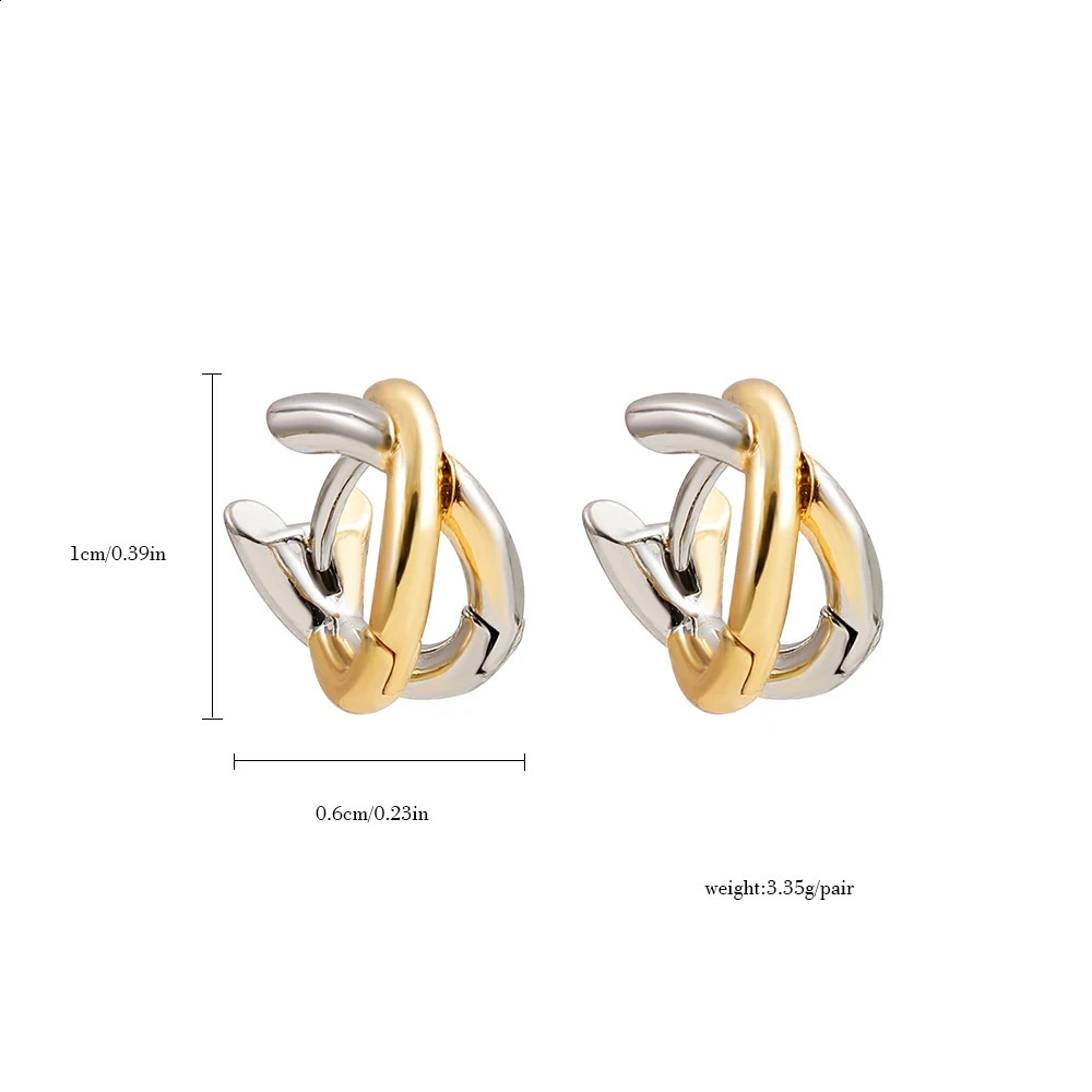 Punk Gold Plated Silver Color Mixing Metal Crisscross Earrings for Women Geometric Small Ear Bone Aros Huggie Hoops Jewelry 250916