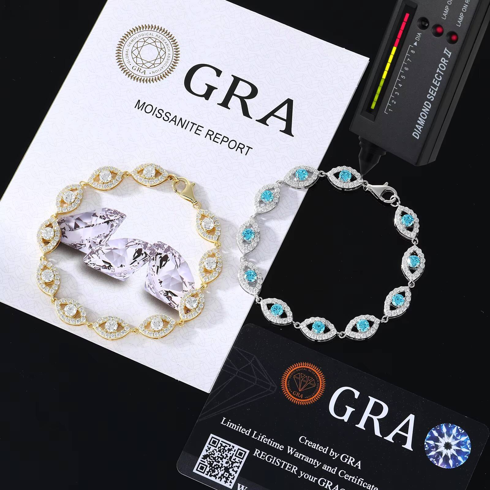 High Quality Jewelry Fashion 15mm Gold Plated 925 Sterling Silver VVS Moissanite Diamond Evil Eye Tennis Bracelet for Men Women