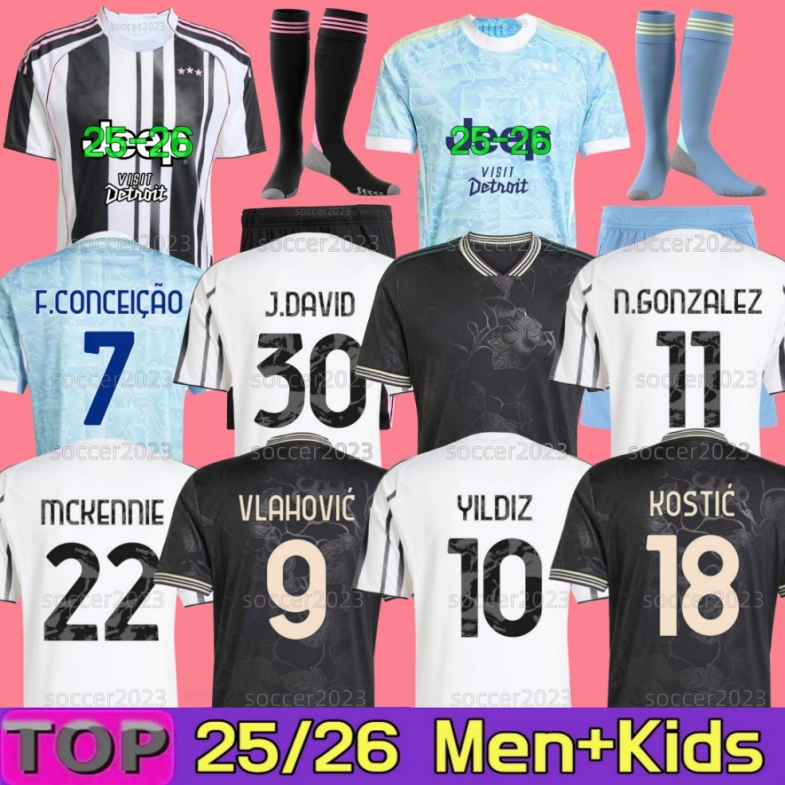 25 26 J.DAVID F.CONCEICAO Soccer Jerseys Yildiz Vlahovic DOUGLAS LUIZ BREMER Thuram N.GONZALEZ CAMBIASO Gatti KOOPMEINERS 2025 2026 Player football shirt men