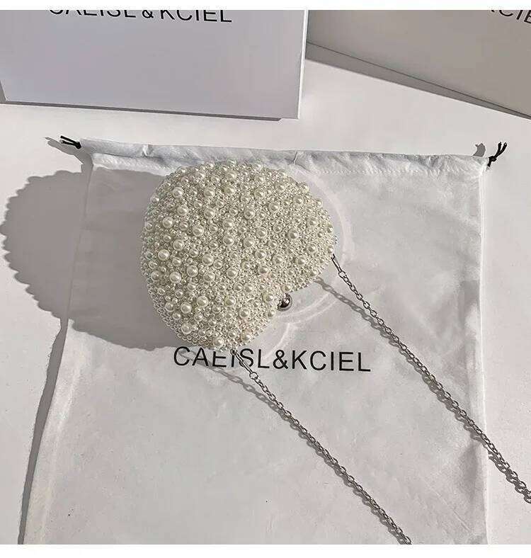 Designer Bags Pearl Beaded Heart Shaped Women Handbag Evening Wedding Party Clutch Purse Shoulder Messenger Female Fashion Bag Luxury Bag