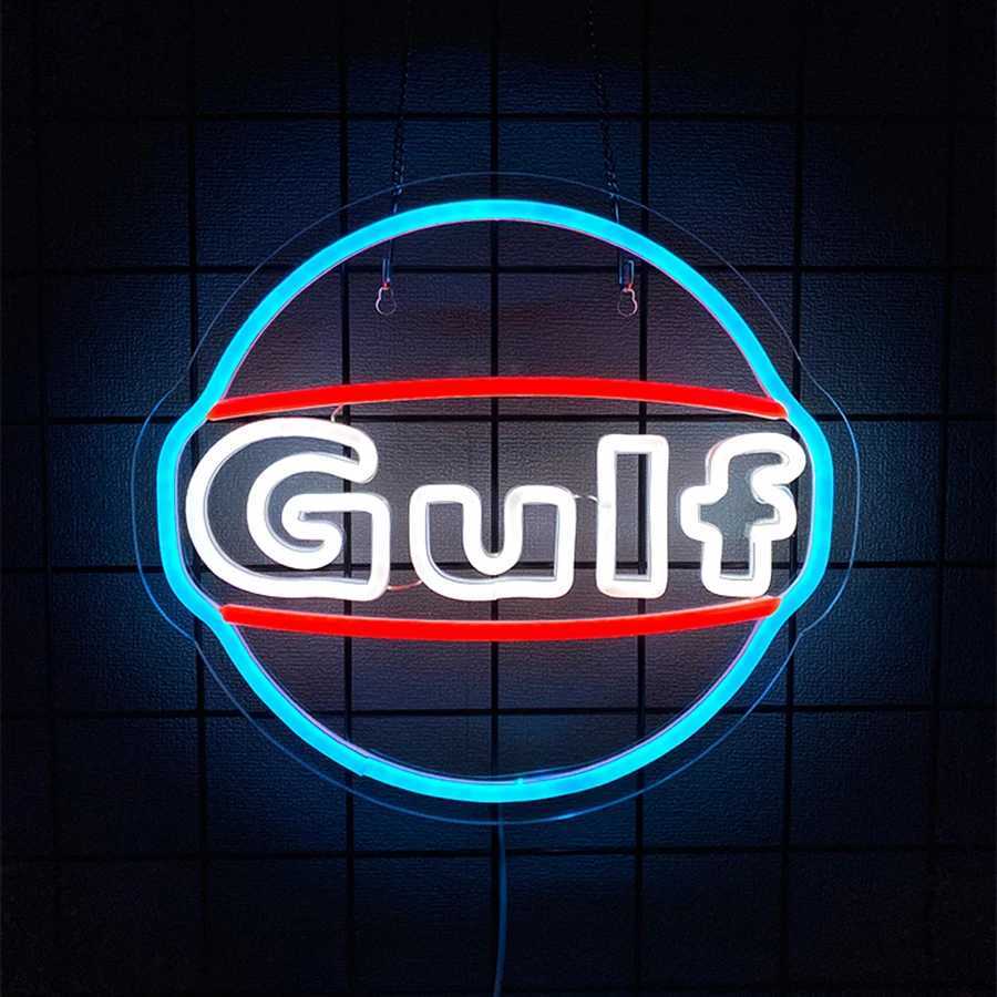 Gulf Letter Led Neon Lights Garage Art Signs Usb Connection Power Supply MenS Caves Garage Retro Signs Business Decoration Y250916