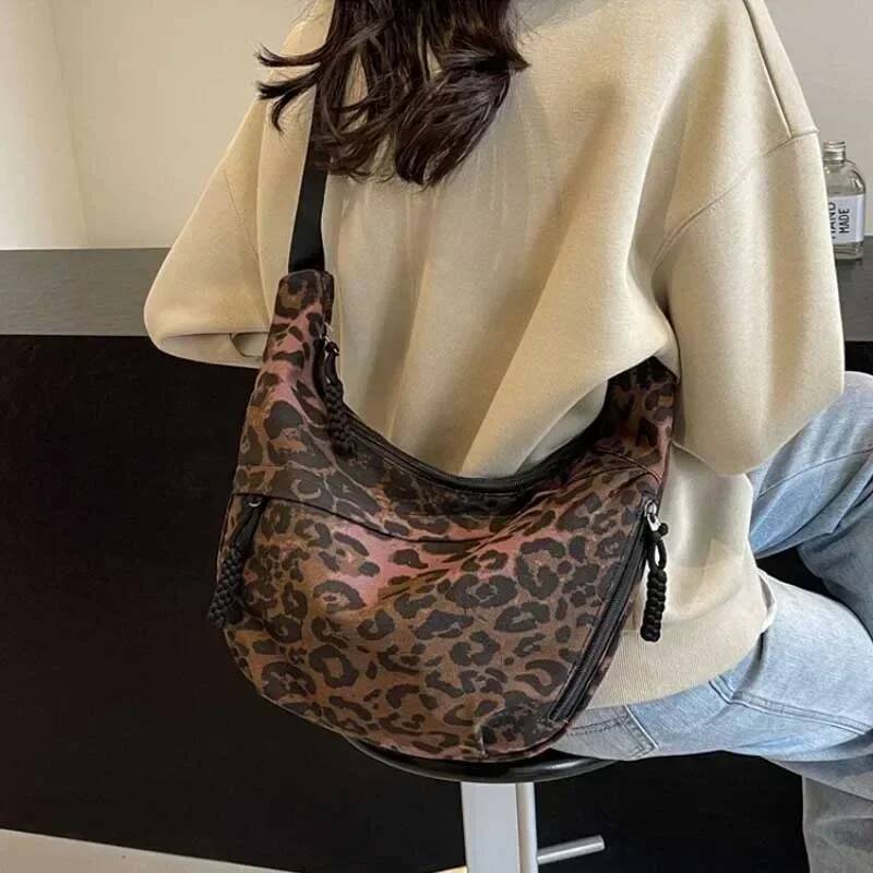 Leopard Print Crossbody for Women Corduroy Casual Shoulder Tote Bags Ladies Sac A Main Femme Designer Handbags 2024 ddmypanda