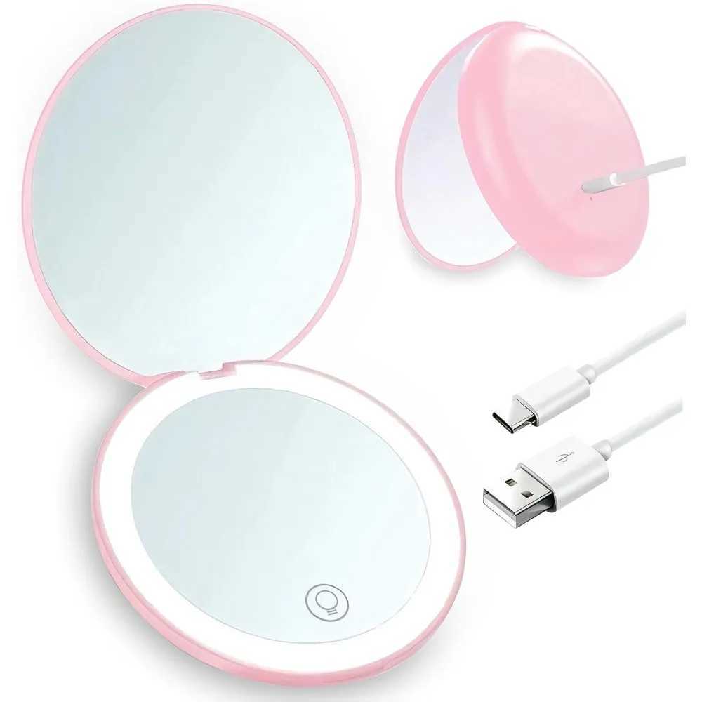 LED Rechargeable 1X10X Magnifying Cosmetic Vanity Mirror with Lights Compact Portable Travel Dimmable Illuminated for Handbag C250916
