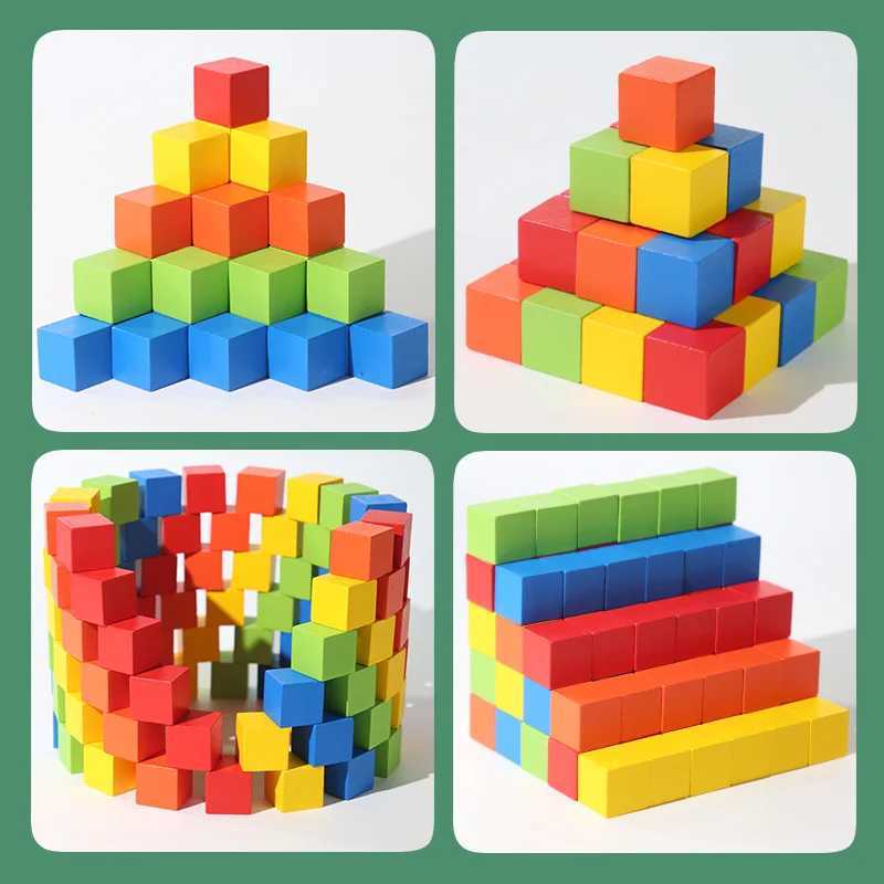 50100pcs Colorful Cubes Wooden Building Blocks Stacking Up Square Wood Toy Baby Shape Color Learning Toys for Children C250916