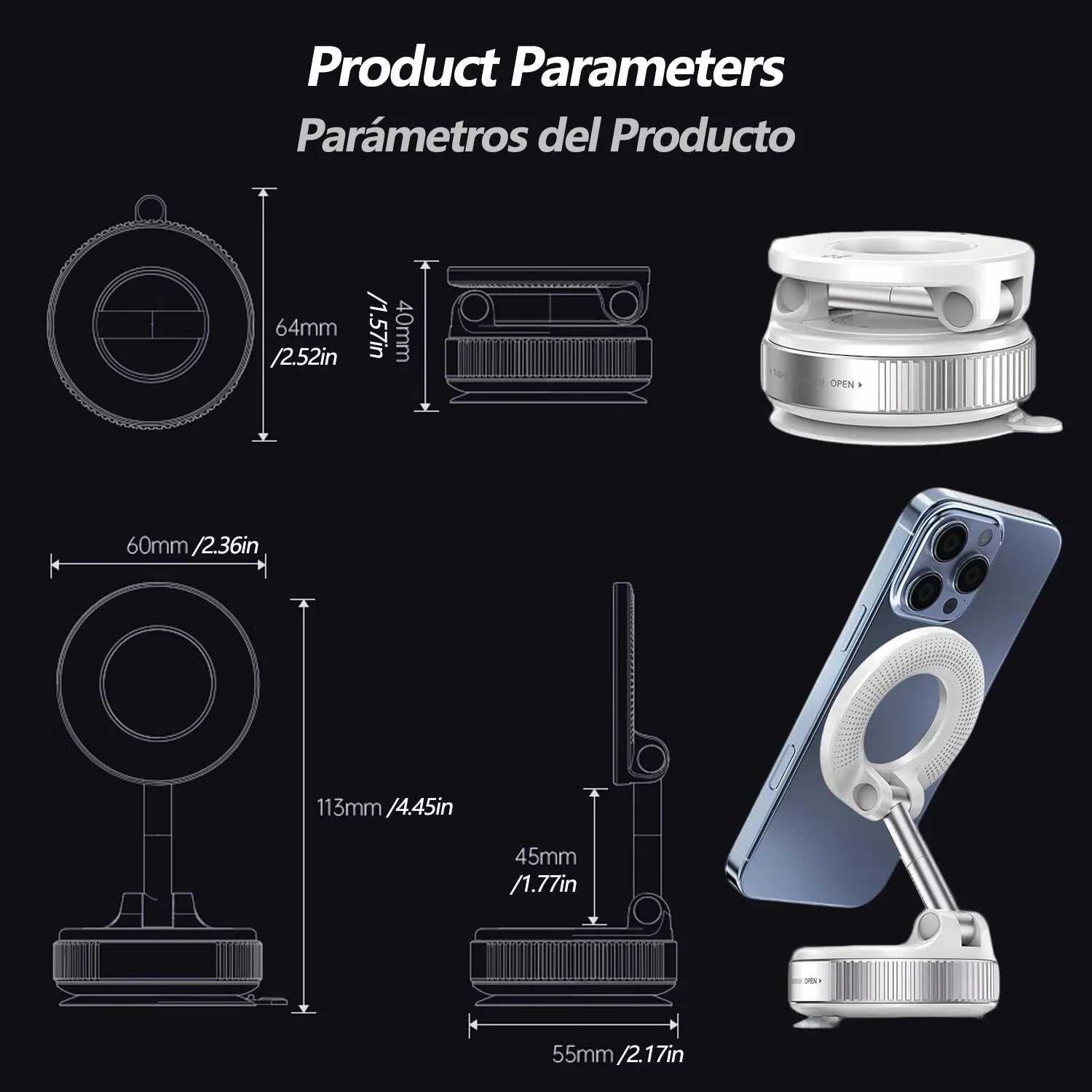 K007 For iPhone 16151413 Strong Magnetic Car Phone Holder Foldable Design 360 Adjustable Vacuum Mount for CarDeskBathroom L250915