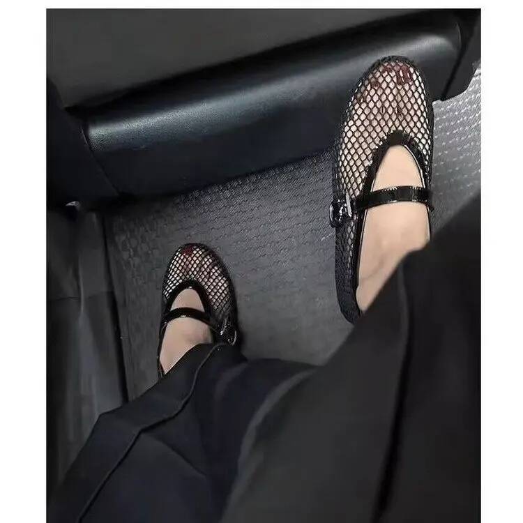 Women Mesh Fishnet Ballerina Flats Comfortable Round Toe Ballet Breathable Casual Walking Shoes for Commuting ddmypanda