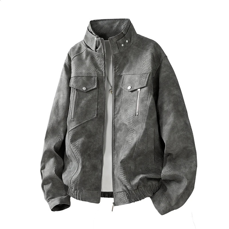 Mens Faux Leather Snake Skin Jacket StandCollar Zip Front Hidden Pockets Classic Look for Daily Office Commute 250916