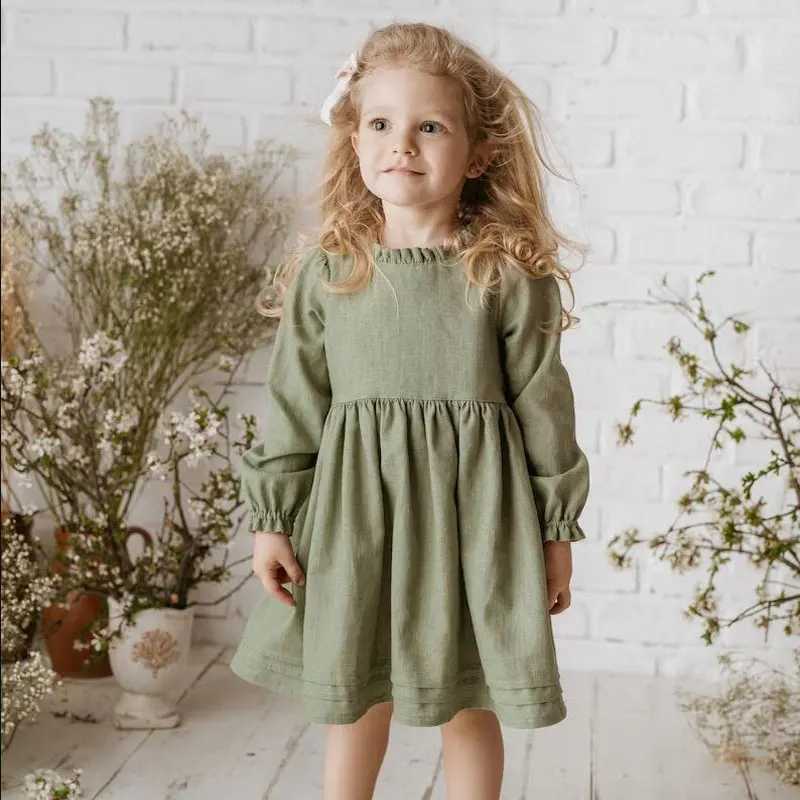 Baby girl dress toddler cotton linen girls dress child clothing comfy soft long sleeve pullover dress C250916