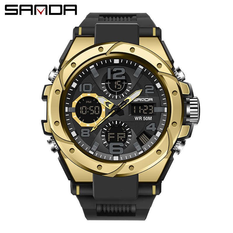DHgargets Sanda Youth Electronic Outdoor Sports Luminous Waterproof Watch Multifunctional Men and Women Student Alarm Clock Wristwatch