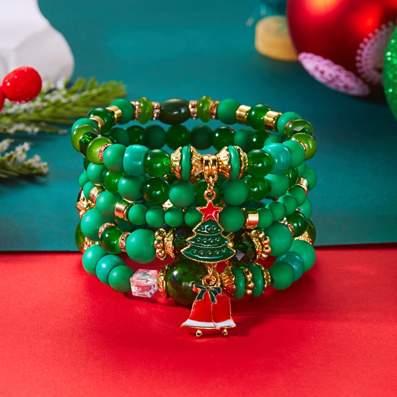 Cooluckday 5-Piece Women's Holiday Bracelet Set - Christmas Bracelets, Festive Gift with Cute Christmas Tree, Snowman, Bell Alloy Pendants & Chri