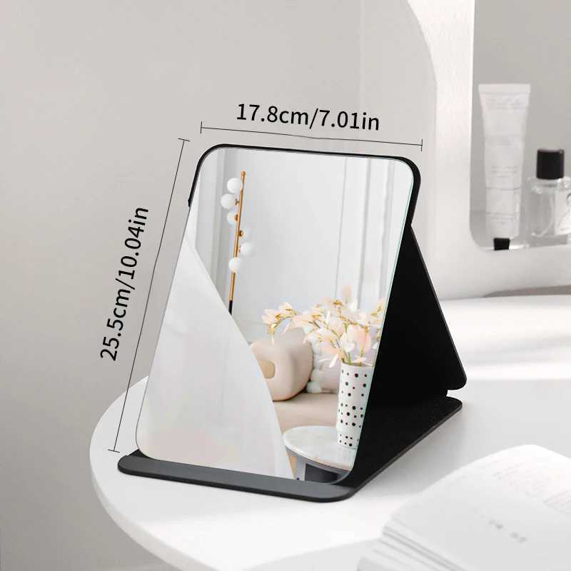 Desktop Makeup Mirror Solid Color PU Leather Simple Portable Handheld Black Mirror Foldable Student Compact Cute Pocket Mirror Y2509161