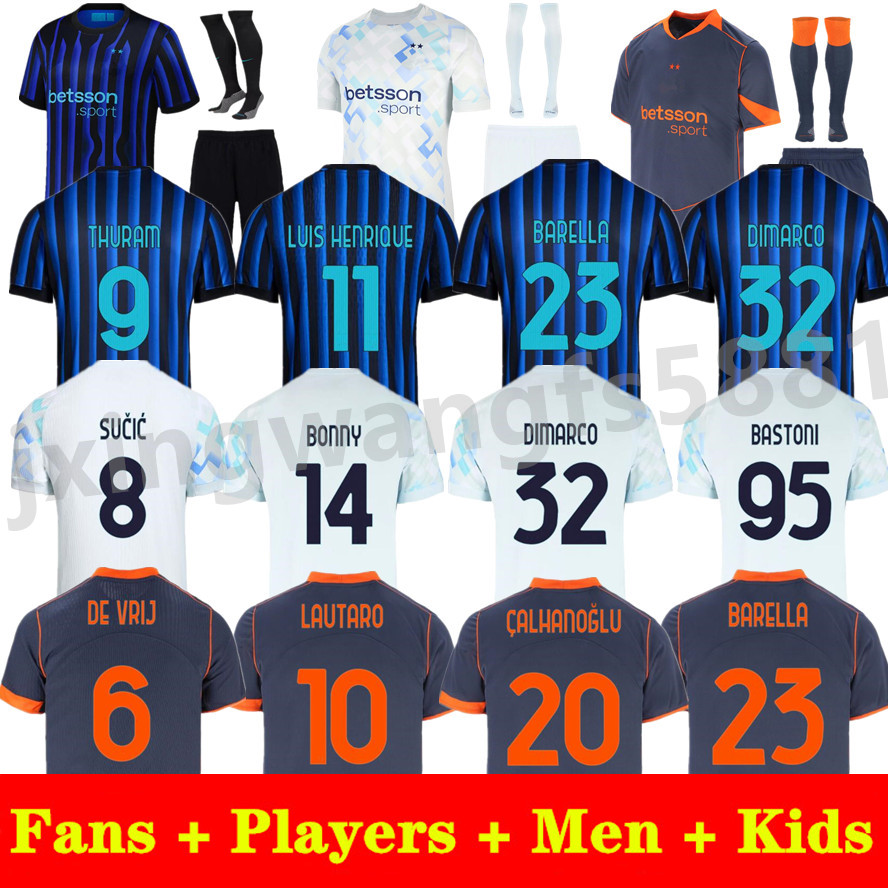 25 26 Maglia LAUTARO Jerseys BARELLA FRATTESI INTERS Milans THURAM DIMARCO ARNAUTOVIC CALHANOGLU 2025 2026 Home Away Men Football Shirts Kids Sets