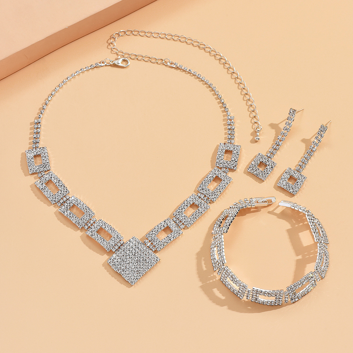 Luxury Brand Designer Jewelry European And American Jewelry Set High-End Full Diamond Three-Piece Set Necklace Earrings Bracelet Evening Dress Jewelry