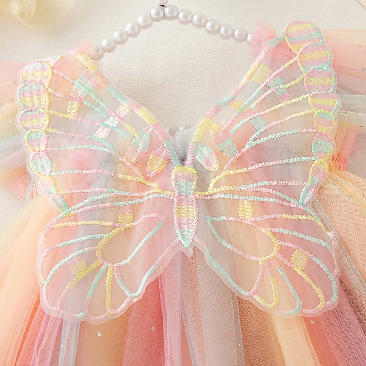 Wedding Dress for Kids Girl Rainbow Tutu Dress Baby Butterfly Wings Costume Birthday Dress for Kids C250916