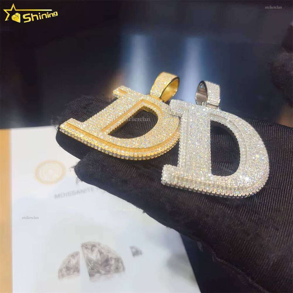 High Quality Pearlescent Sier Full Ice Letter D Moissanite Hip Hop Men's Pendant