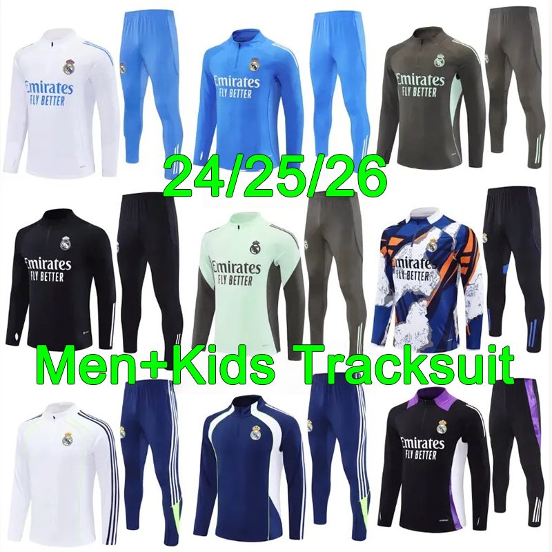 2025 26 soccer tracksuit Madrids training suit Long sleeves Men and kids 23 24 Long sleeves Mbappe BELLINGHAM VINI JR football tracksuit Survetement Foot chandal