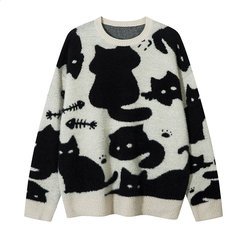 American Style Lazy Hollow Graffiti Knitted Sweater Loose Oversized Sweater for Men and Women Mink Fur Plus Size Autumn Winter Sweater