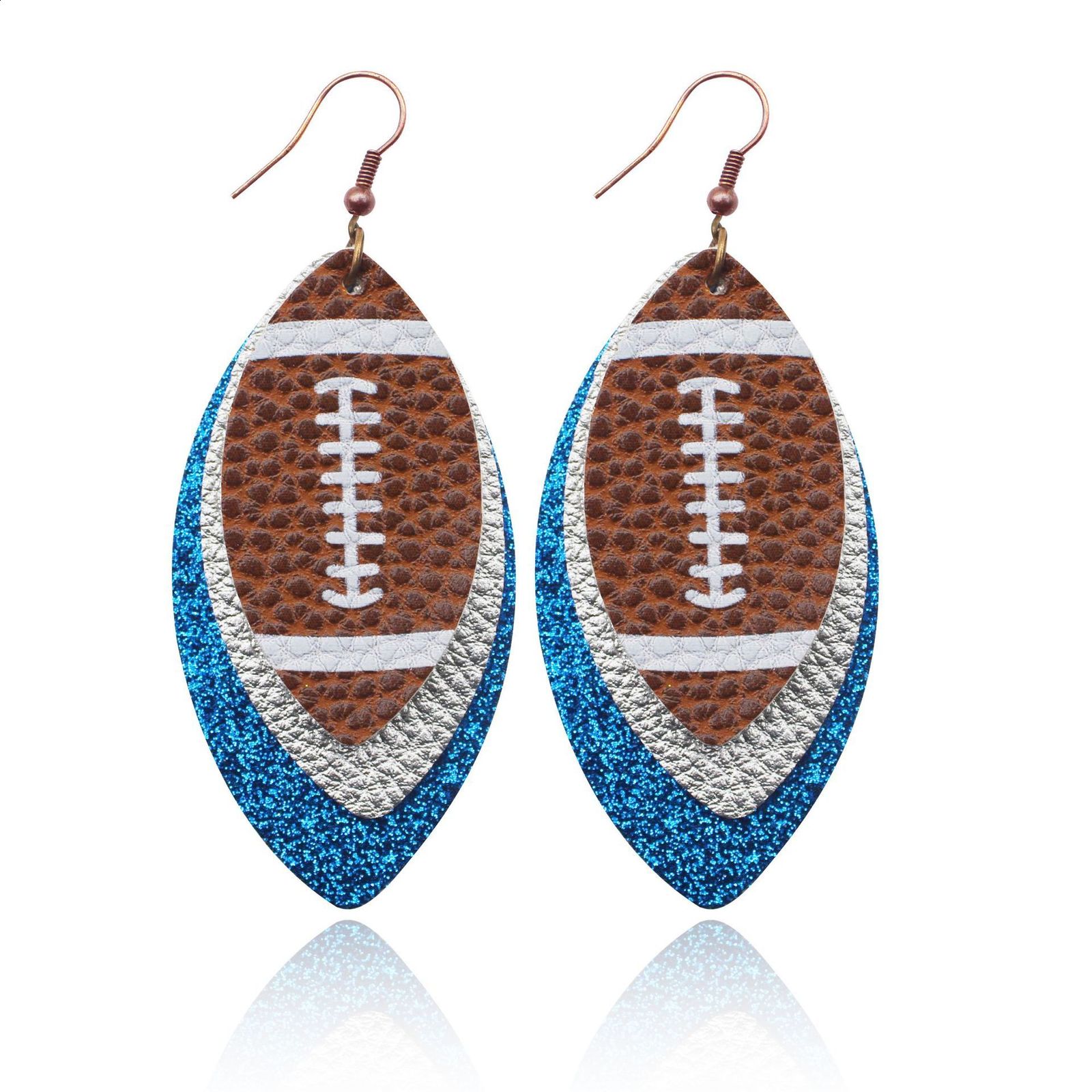 Sporty Rugby Brown Leopard Print Leaf ThreeLayer Leather Studded Rugby Earrings
