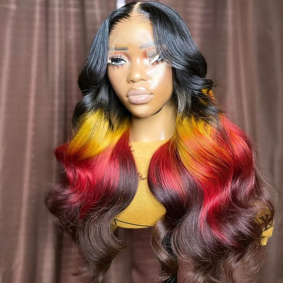 Sunset Ombre Color Human Hair Wig 13X4 HD Lace Wig Body Wave Human Hair Wigs 5x5 HD Lace Closure Wig Brazilian Hair Lace Frontal Wig Ready To Wear
