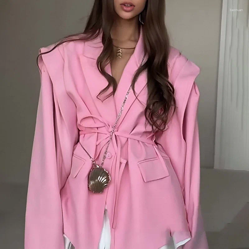 Women's Jackets Autumn Solid Lace Up Lapel Jacket Women Fashion V Neck Long Sleeve Waist Cinching Short Coat Office Female Outerwear