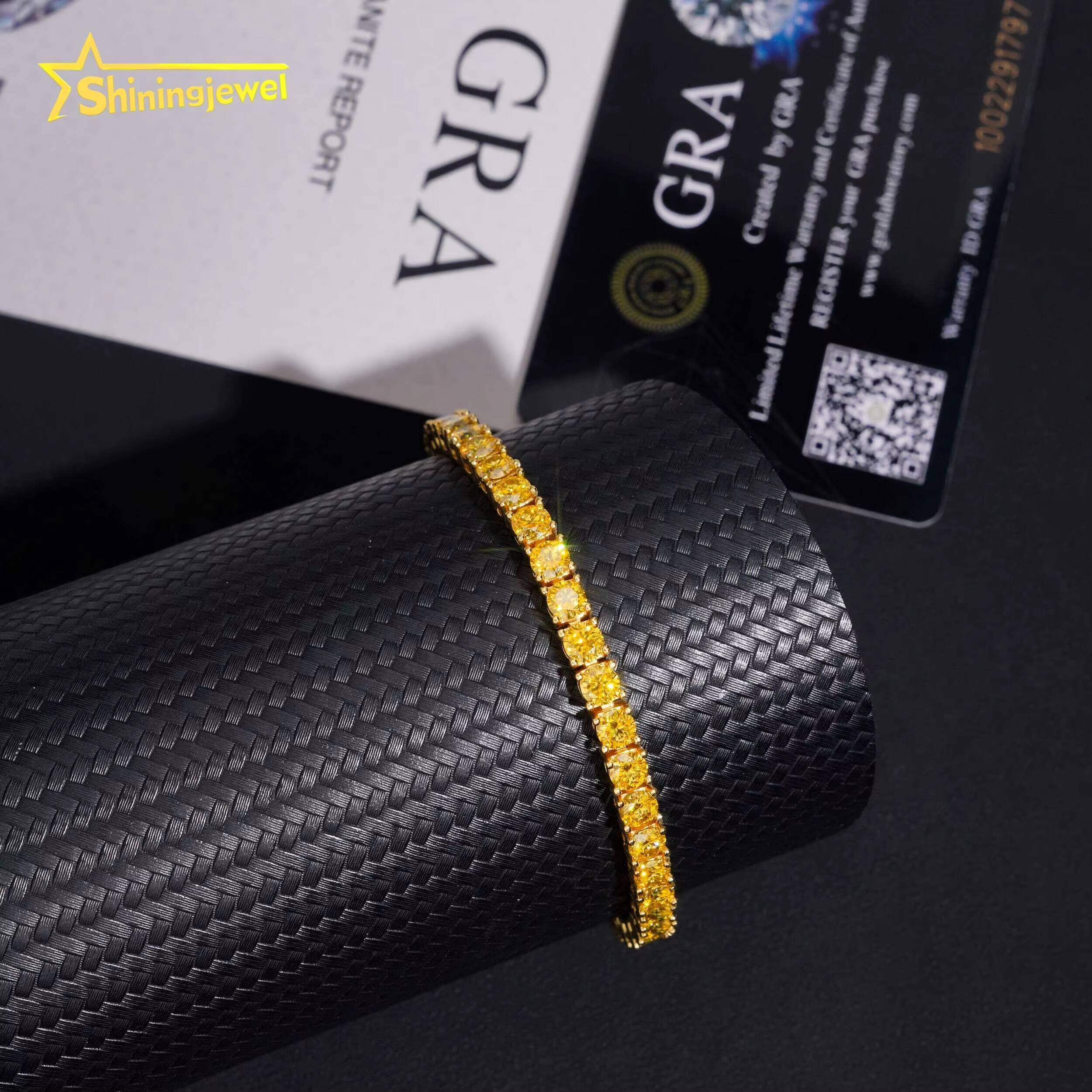 Pass Diamond Tester 4MM Round Champagne VVS D Moissanite Diamond Bracelet 925 Solid Silver Hip Hop Jewelry Iced Out Tennis Chain