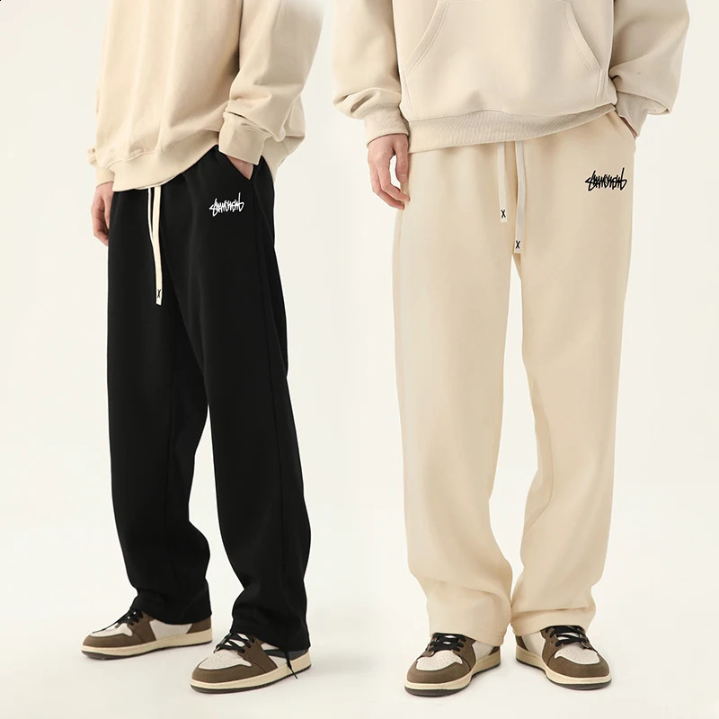 Mens Graphic Drawstring Waist Sweatpants Regular Fit Casual Pocket Straight Leg Pants for Daily Wear Mens Bottoms for Season 250916