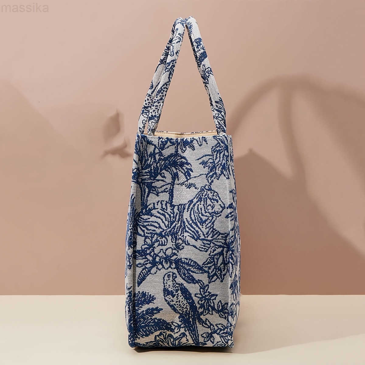 Casual Accessories Large Retro Embroidered Black and White Jungle Animal Print Tote Bag Large Capacity Lightweight Shopping Bag Fixed Shoulder Strap P
