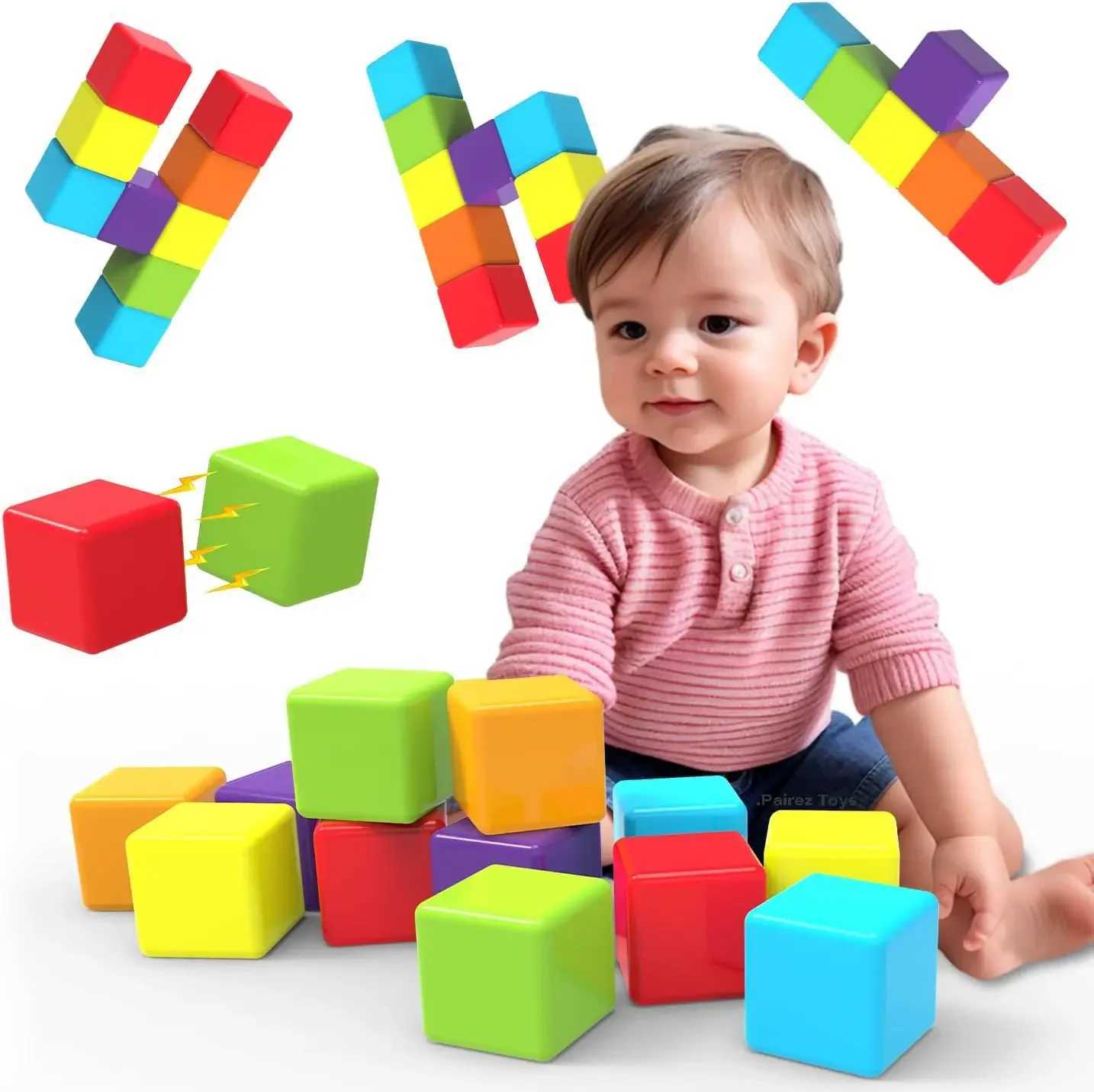 Magnetic Building Blocks Large 142 inch Magnetic Stacking Cubes for Toddlers Sensory Montessori Toys for Boys Girls 1 2 3 Years C250916