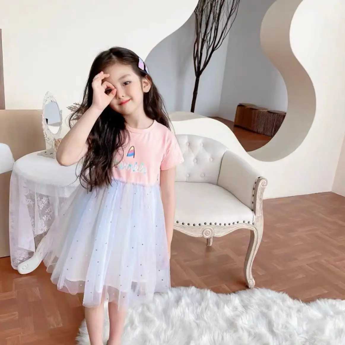 New Childrens Dresses Summer Thin Baby ShortSleeved Yankee Princess Dresses Girls Sarong Girls Skirt Girls Summer Dresses C250916