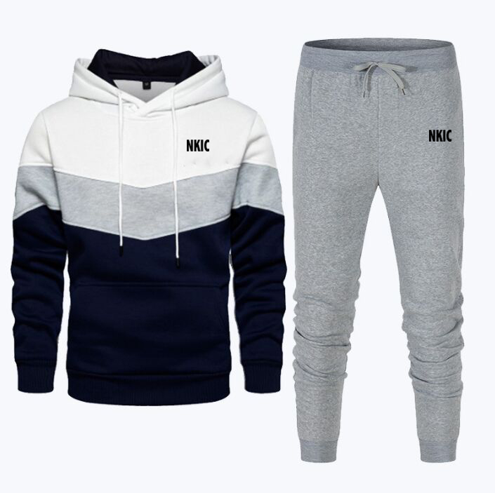 Mens Brand Tracksuit Outdoor Autumn Winter Casual Sports Patchwork Hooded Single Sweatshirts And Sweatpant Comfort Sports Fitness