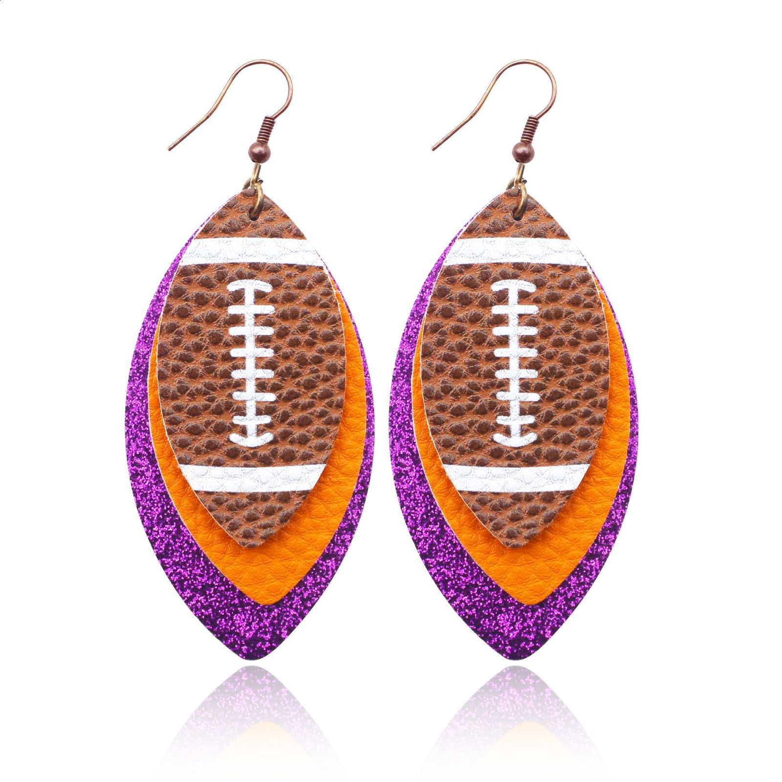 Sporty Rugby Brown Leopard Print Leaf ThreeLayer Leather Studded Rugby Earrings