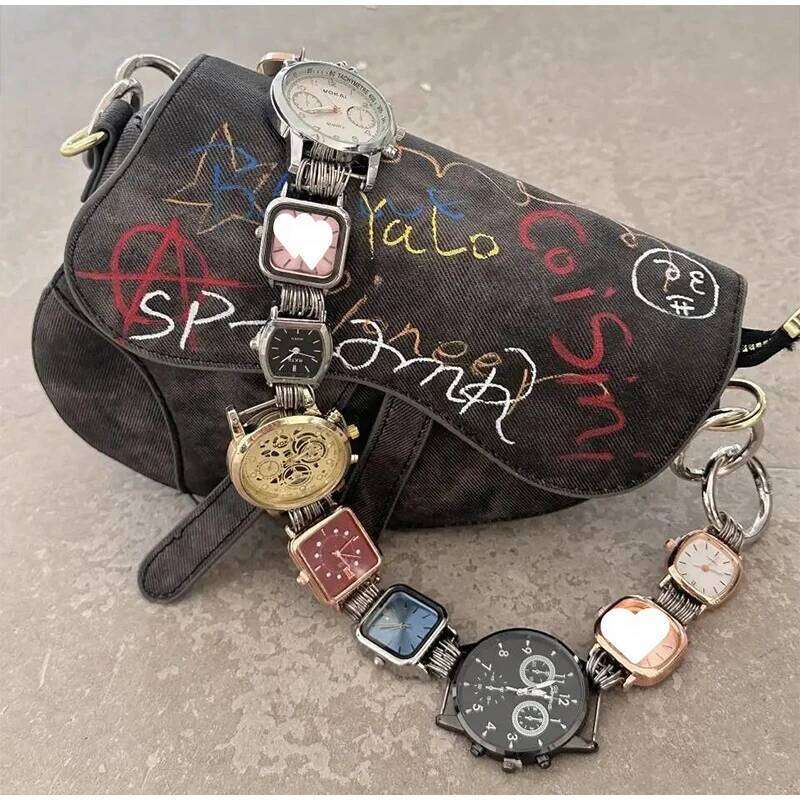 Hand-painted Graffiti Saddle Unique Artistic Crossbody Shoulder Bag Women Purse Boho Chic Handbag Watch Strap Not Included
