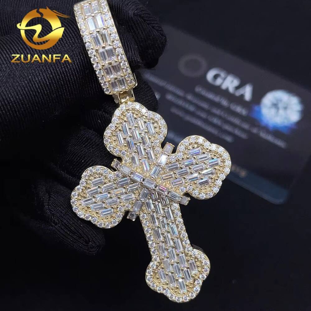 All Pass Diamond Tester Fine Jewelry New Design GRA Certified 925 Sterling Silver Hip Hop VVS Moissanite Cross Iced Out Pendant