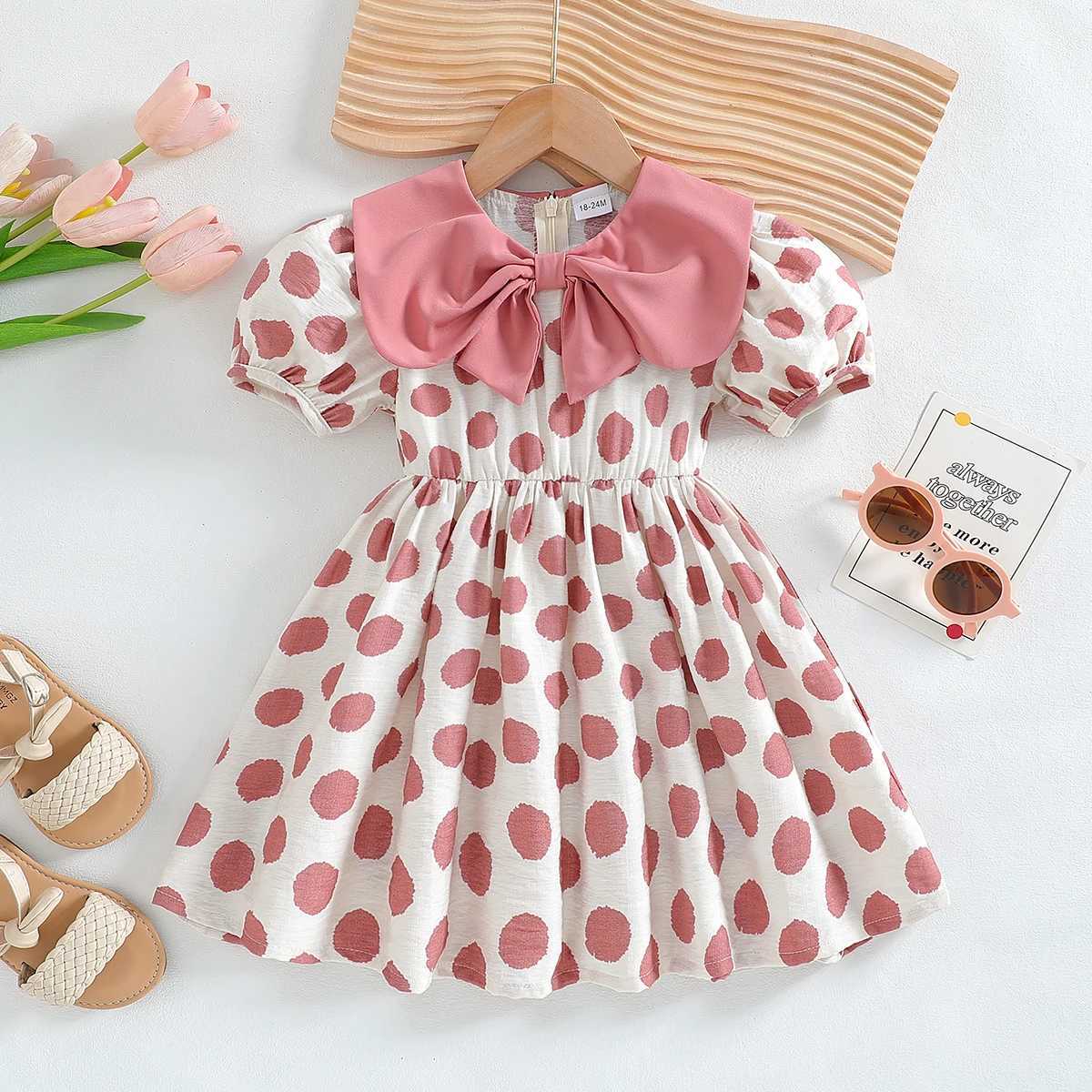 Body Girls Puff Sleeve Summer Oneck With Bow Polka Dot Princess Dresses Children Casual Clothes Fashion 26 Years C250916