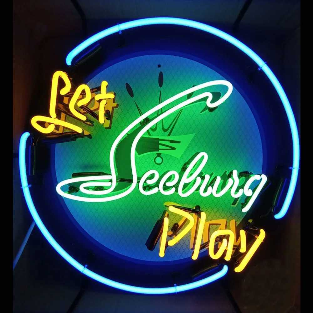 Lets Play Jukebox Seeburge Neon Light Sign Printed Board Custom Handmade Real Glass Tube Display Advertise Game Room Decoration Y250916