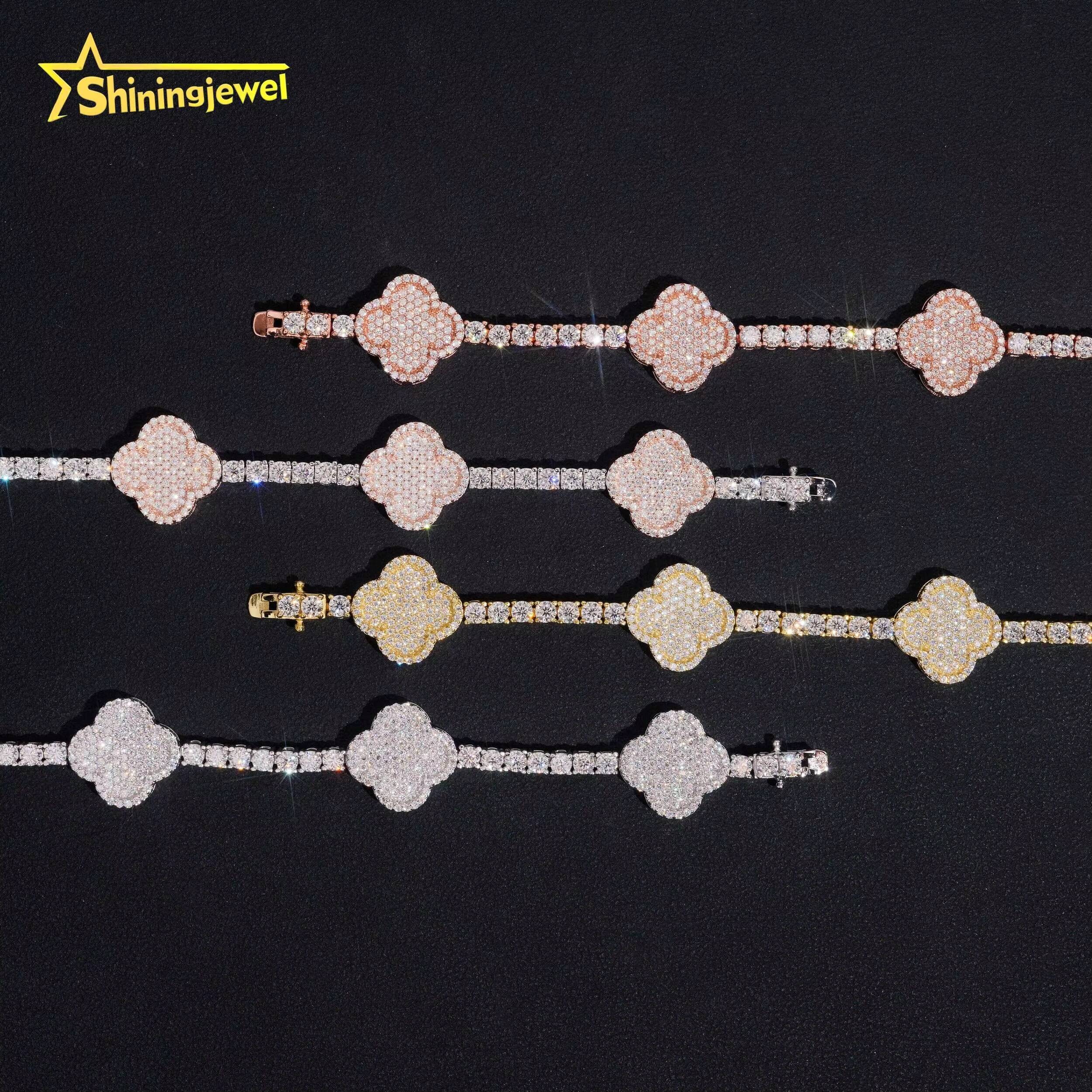 Hot Sale Pass Diamond Tester Fashion Jewelry 3MM Bracelet 925 Sterling Silver VVS Moissanite Diamond Tennis Clover Bracelet