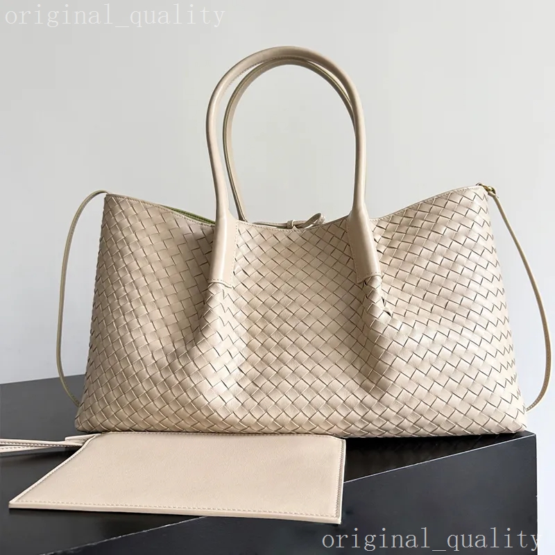 Designer Knitting Tote Bag Beige Double sided design Woven Calfskin Leather With suede lining Internal Zippered Pocket Flap Closure Secured Pinacoteca bag