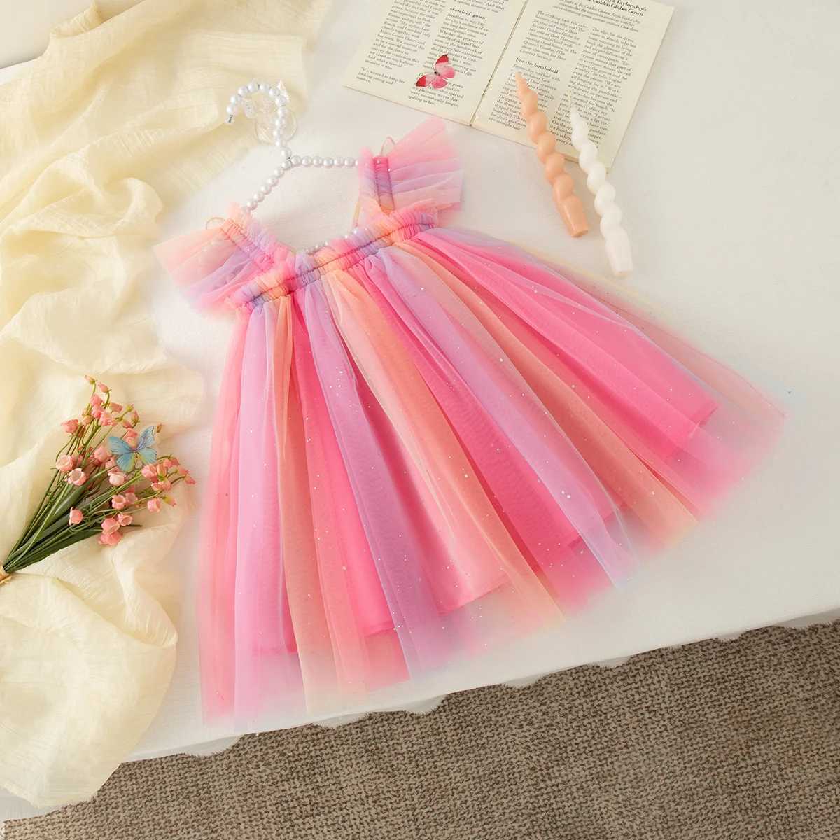 Wedding Dress for Kids Girl Rainbow Tutu Dress Baby Butterfly Wings Costume Birthday Dress for Kids C250916