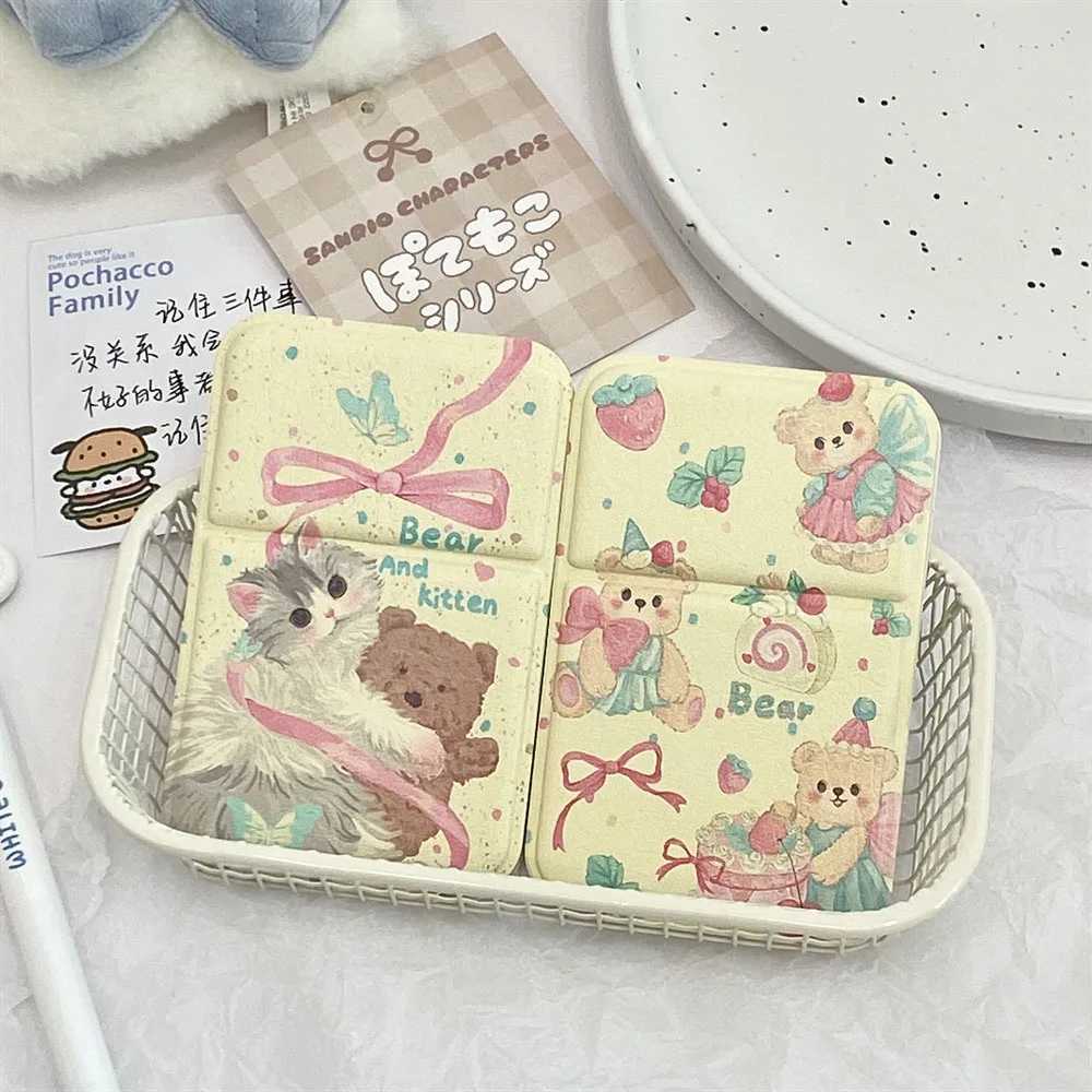 Portable Foldable Makeup Mirror PU Leather Handheld Mirrors Cute Bow Bunny Cat Bear Pocket Cosmetic Mirror Desktop Makeup Mirror C250916