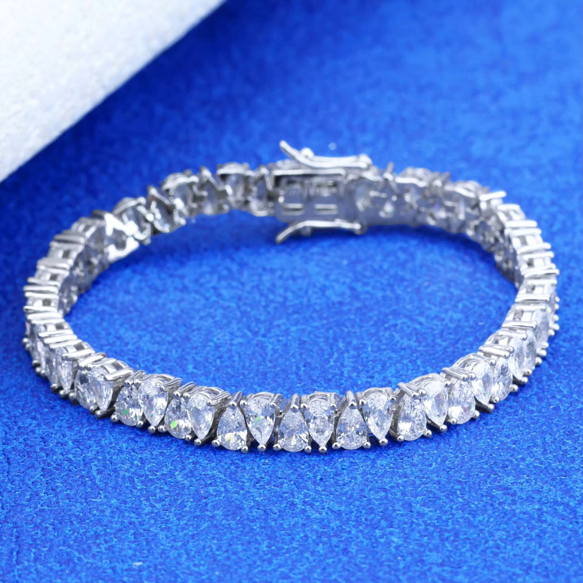 05ct 46mm Hiphop S925 Sterling Silver Moissanite D Color Pear Cut Water Drop Shape Full Diamond Tennis Bracelet