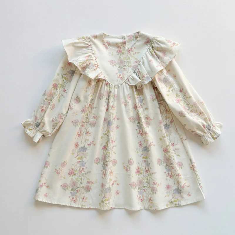 Autumn Infant Baby Girl Dress Korean Round Neck Long Sleeve Toddler Kids Girls Dress Floral Pure Cotton 16Y Girl Princess Dress C250916