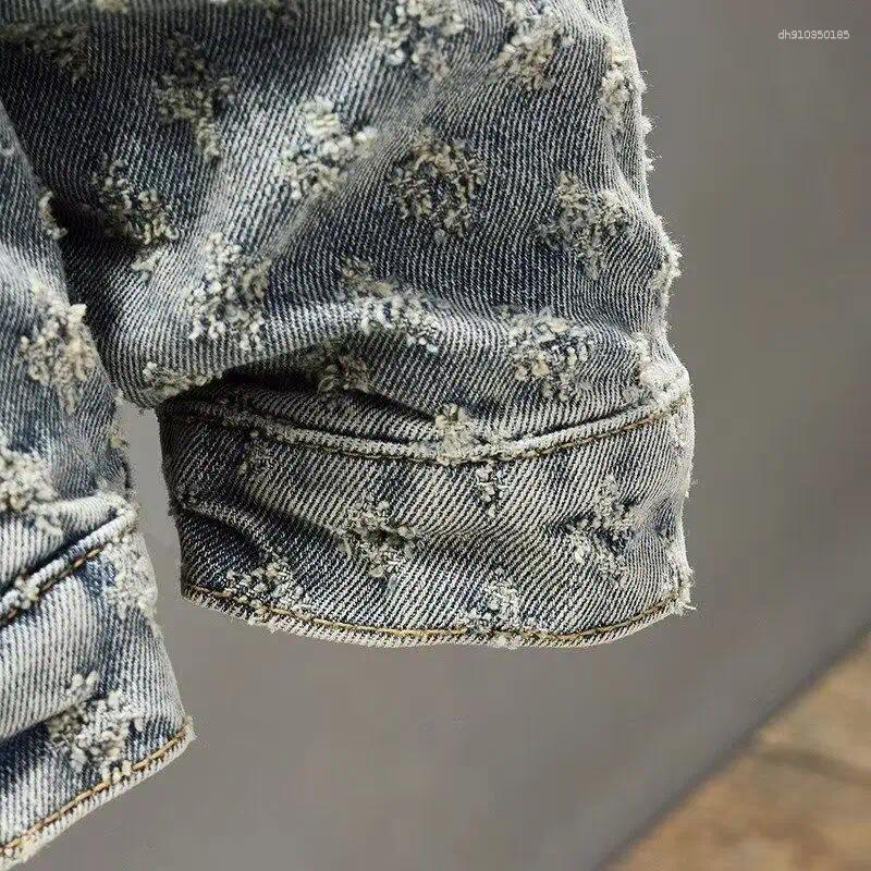 Men's Jackets Fashion Luxury Clothing Hip Hop Vintage Autumn Washed Jacquard Denim Jacket For Couples Unisex High Street Retro Embossed Cowboy Su